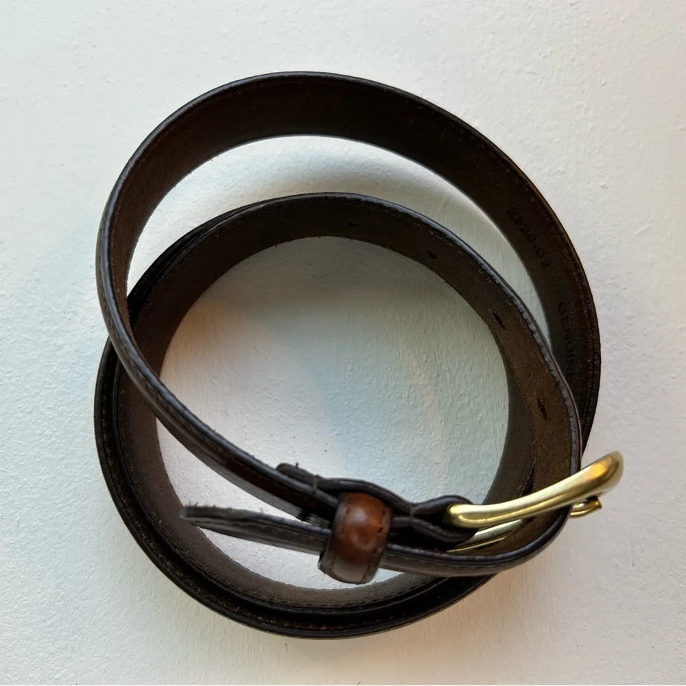 Genuine Italian brown leather belt with brass buckle size 40